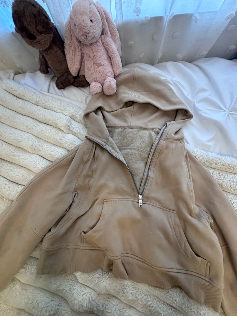 lululemon athletica Beige Half-Zip Hooded Sweatshirt